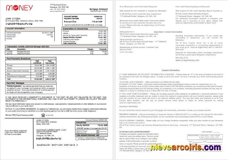 United Kingdom M Plus Current bank mortgage statement